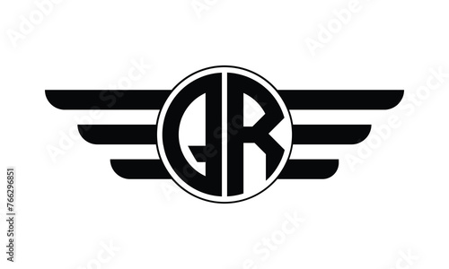 QR initial letter circle wings icon gaming logo design vector template. batman logo, sports logo, monogram, polygon, war game, symbol, playing logo, abstract, fighting, typography, minimal, wings logo