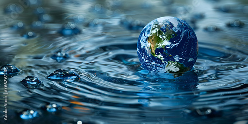 World day for water. Earth drop on ripple surface of water. generative ai