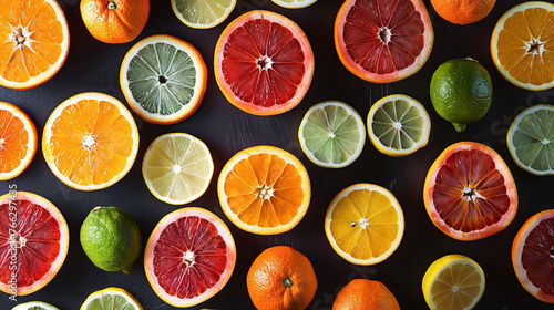 Vibrant Citrus Slice Patterns on Dark Background
