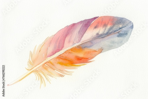 A watercolor painting depicting a pelican feather against a white background.
