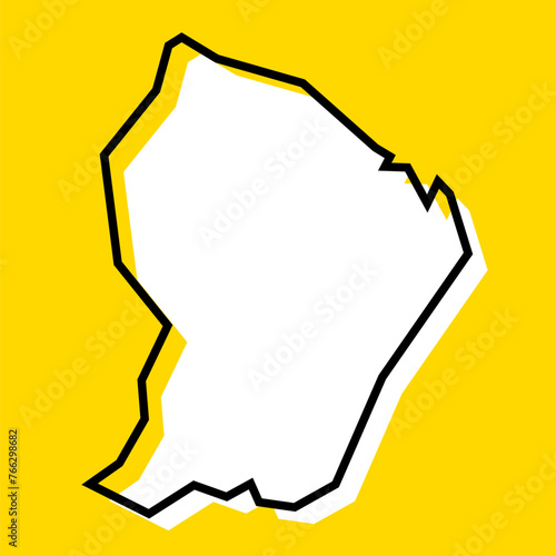 French Guiana simplified map. White silhouette with thick black contour on yellow background. Simple vector icon