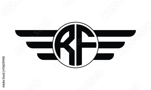 RF initial letter circle wings icon gaming logo design vector template. batman logo, sports logo, monogram, polygon, war game, symbol, playing logo, abstract, fighting, typography, minimal, wings logo