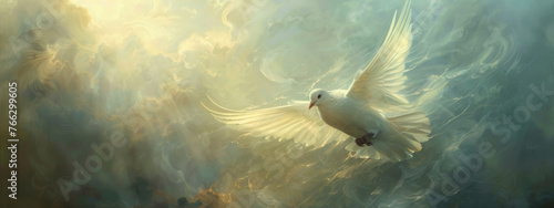 Winged dove with copy space. New Testament Holy Spirit theme