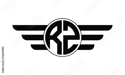 RZ initial letter circle wings icon gaming logo design vector template. batman logo, sports logo, monogram, polygon, war game, symbol, playing logo, abstract, fighting, typography, minimal, wings logo