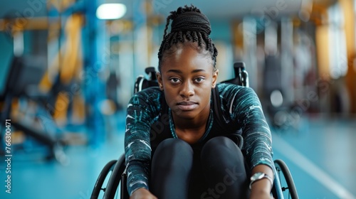 Young female athlete with a disability in a wheelchair photo