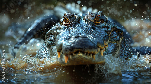 Crocodile emerging from water the epitome of stealth and patience in the hunt Photo style National Geographic