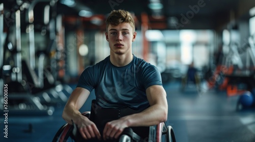 Young male athlete with a disability in a wheelchair