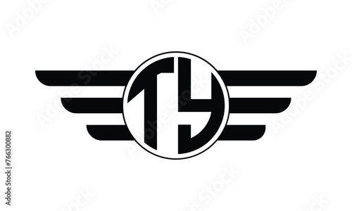 TY initial letter circle wings icon gaming logo design vector template. batman logo, sports logo, monogram, polygon, war game, symbol, playing logo, abstract, fighting, typography, minimal, wings logo