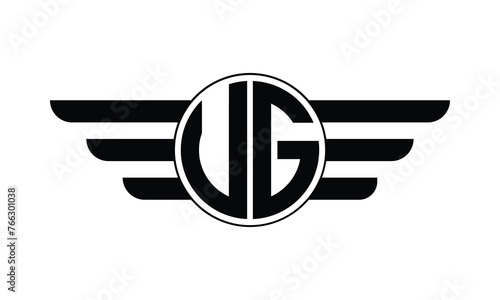 UG initial letter circle wings icon gaming logo design vector template. batman logo, sports logo, monogram, polygon, war game, symbol, playing logo, abstract, fighting, typography, minimal, wings logo