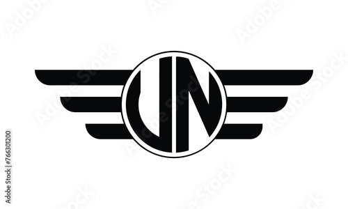 UN initial letter circle wings icon gaming logo design vector template. batman logo, sports logo, monogram, polygon, war game, symbol, playing logo, abstract, fighting, typography, minimal, wings logo