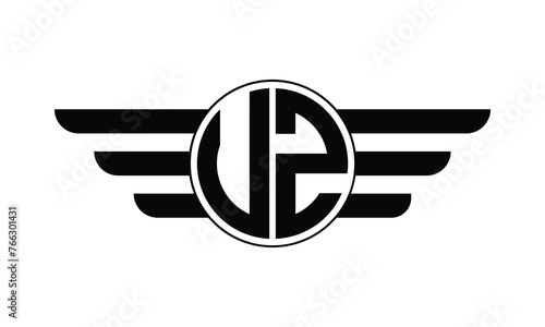 UZ initial letter circle wings icon gaming logo design vector template. batman logo, sports logo, monogram, polygon, war game, symbol, playing logo, abstract, fighting, typography, minimal, wings logo