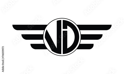 VD initial letter circle wings icon gaming logo design vector template. batman logo, sports logo, monogram, polygon, war game, symbol, playing logo, abstract, fighting, typography, minimal, wings logo