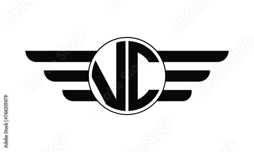 VC initial letter circle wings icon gaming logo design vector template. batman logo, sports logo, monogram, polygon, war game, symbol, playing logo, abstract, fighting, typography, minimal, wings logo