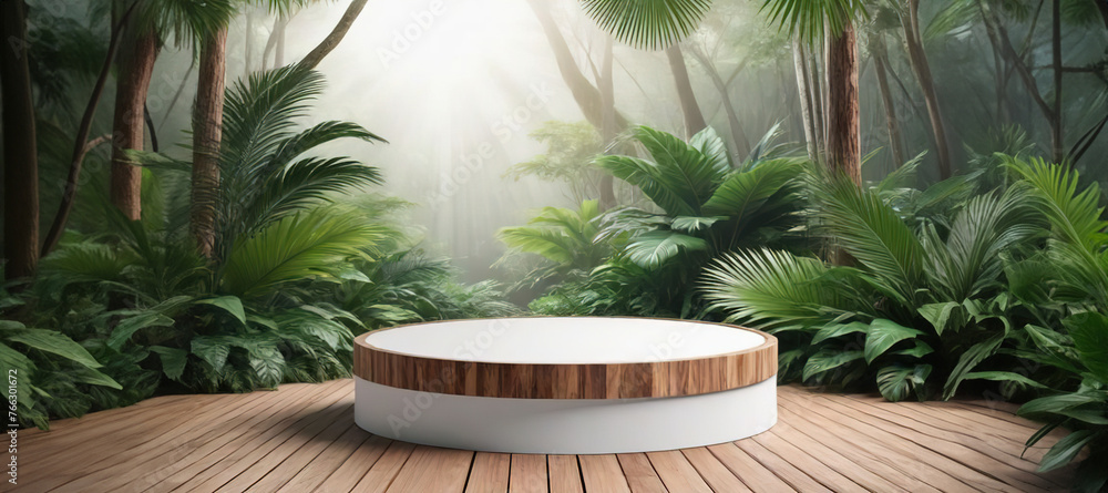 Minimal abstract cosmetic background for product presentation. Cosmetic bottle podium and green palm leaf on grey color background. 3d render illustration.ai generated