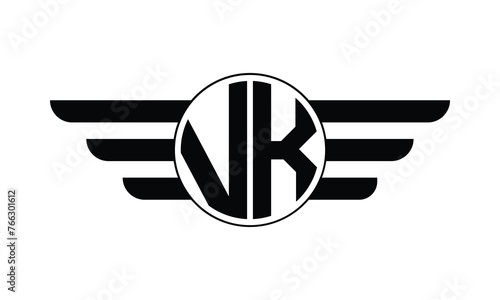 VK initial letter circle wings icon gaming logo design vector template. batman logo, sports logo, monogram, polygon, war game, symbol, playing logo, abstract, fighting, typography, minimal, wings logo