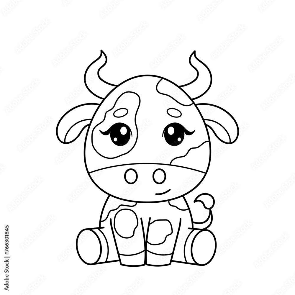 Сute bull. Cute animals. Coloring book, black and white vector illustration. Сute bull. Cute animals. Coloring book, black and white vector illustration.