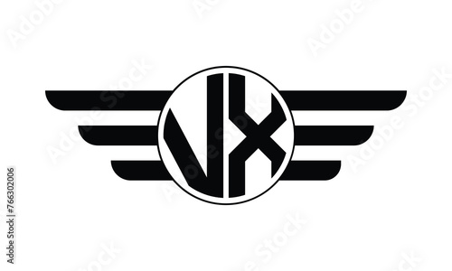 VX initial letter circle wings icon gaming logo design vector template. batman logo, sports logo, monogram, polygon, war game, symbol, playing logo, abstract, fighting, typography, minimal, wings logo