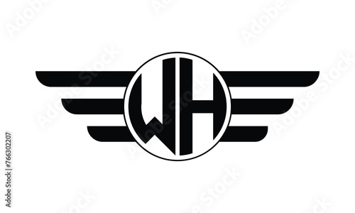 WH initial letter circle wings icon gaming logo design vector template. batman logo, sports logo, monogram, polygon, war game, symbol, playing logo, abstract, fighting, typography, minimal, wings logo