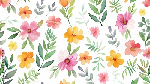 Flower modern pattern. Watercolor floral illustration. Seamless design.