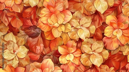 Background with Hortensia Flowers. Autumn Design in Vector. T-shirt Fashion Graphic.