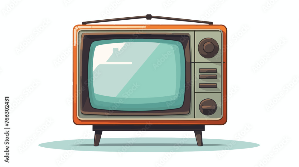 Old portable TV with handle illustration Flat vector