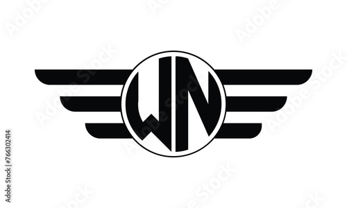 WN initial letter circle wings icon gaming logo design vector template. batman logo, sports logo, monogram, polygon, war game, symbol, playing logo, abstract, fighting, typography, minimal, wings logo