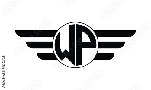 WP initial letter circle wings icon gaming logo design vector template. batman logo, sports logo, monogram, polygon, war game, symbol, playing logo, abstract, fighting, typography, minimal, wings logo