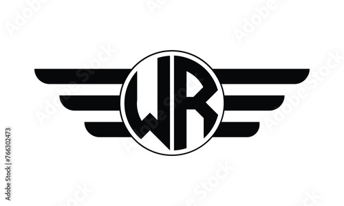 WR initial letter circle wings icon gaming logo design vector template. batman logo, sports logo, monogram, polygon, war game, symbol, playing logo, abstract, fighting, typography, minimal, wings logo