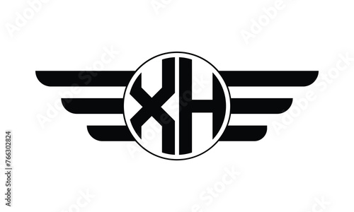 XH initial letter circle wings icon gaming logo design vector template. batman logo, sports logo, monogram, polygon, war game, symbol, playing logo, abstract, fighting, typography, minimal, wings logo