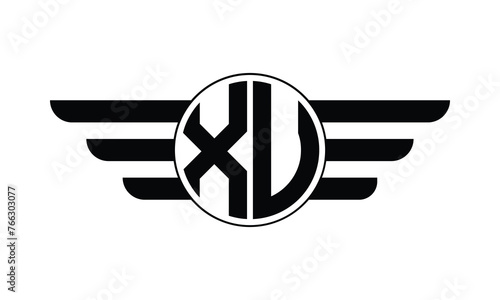 XU initial letter circle wings icon gaming logo design vector template. batman logo, sports logo, monogram, polygon, war game, symbol, playing logo, abstract, fighting, typography, minimal, wings logo