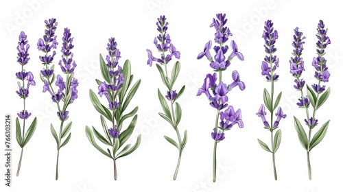 French lavender flower sketch. Outlined contoured lavanda stem. Lavandula blooming herb. Botanical hand-drawn modern illustration.