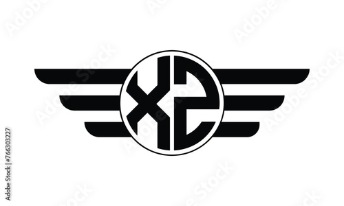 XZ initial letter circle wings icon gaming logo design vector template. batman logo, sports logo, monogram, polygon, war game, symbol, playing logo, abstract, fighting, typography, minimal, wings logo
