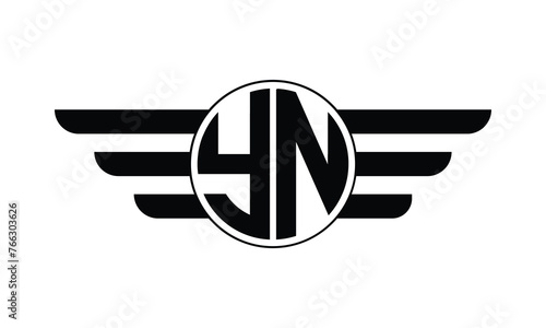 YN initial letter circle wings icon gaming logo design vector template. batman logo, sports logo, monogram, polygon, war game, symbol, playing logo, abstract, fighting, typography, minimal, wings logo
