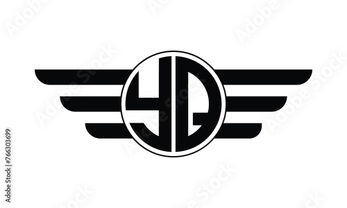 YQ initial letter circle wings icon gaming logo design vector template. batman logo, sports logo, monogram, polygon, war game, symbol, playing logo, abstract, fighting, typography, minimal, wings logo