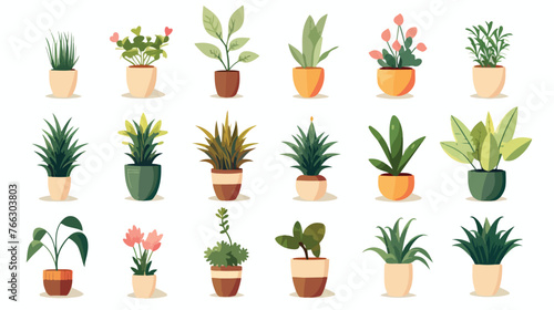 Plants in Pot Flat vector isolated on white background
