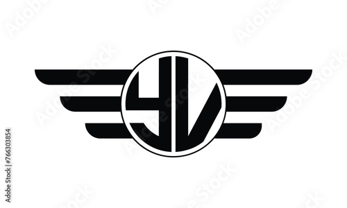 YV initial letter circle wings icon gaming logo design vector template. batman logo, sports logo, monogram, polygon, war game, symbol, playing logo, abstract, fighting, typography, minimal, wings logo