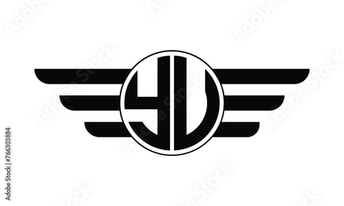 YU initial letter circle wings icon gaming logo design vector template. batman logo, sports logo, monogram, polygon, war game, symbol, playing logo, abstract, fighting, typography, minimal, wings logo
