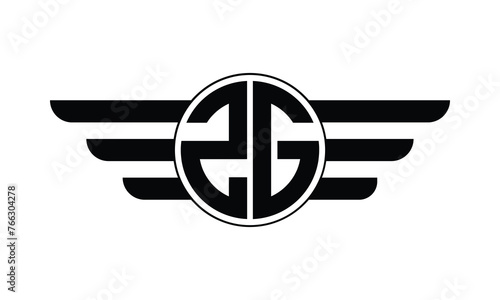 ZG initial letter circle wings icon gaming logo design vector template. batman logo, sports logo, monogram, polygon, war game, symbol, playing logo, abstract, fighting, typography, minimal, wings logo