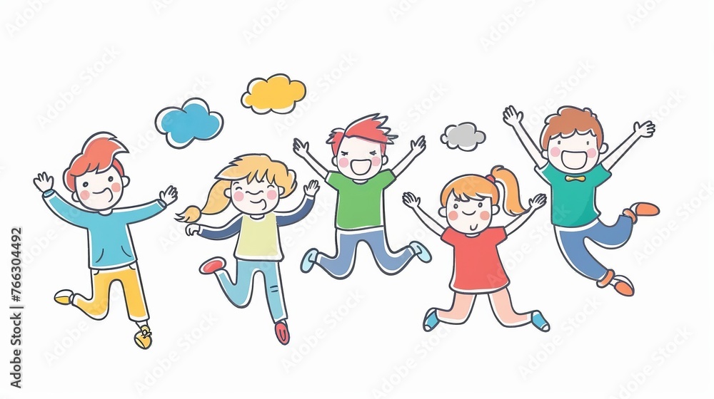 A cute kid is jumping. This minimal modern illustration has a flat design style. A cute kid is jumping. This minimal modern illustration has a flat design style.