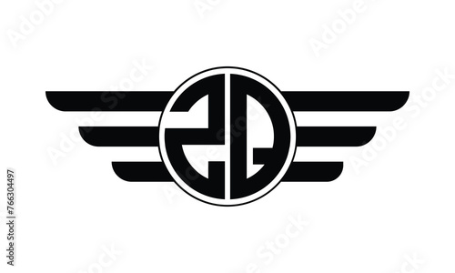 ZQ initial letter circle wings icon gaming logo design vector template. batman logo, sports logo, monogram, polygon, war game, symbol, playing logo, abstract, fighting, typography, minimal, wings logo photo