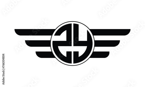 ZY initial letter circle wings icon gaming logo design vector template. batman logo, sports logo, monogram, polygon, war game, symbol, playing logo, abstract, fighting, typography, minimal, wings logo