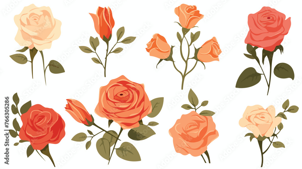Roses Flat vector isolated on white background