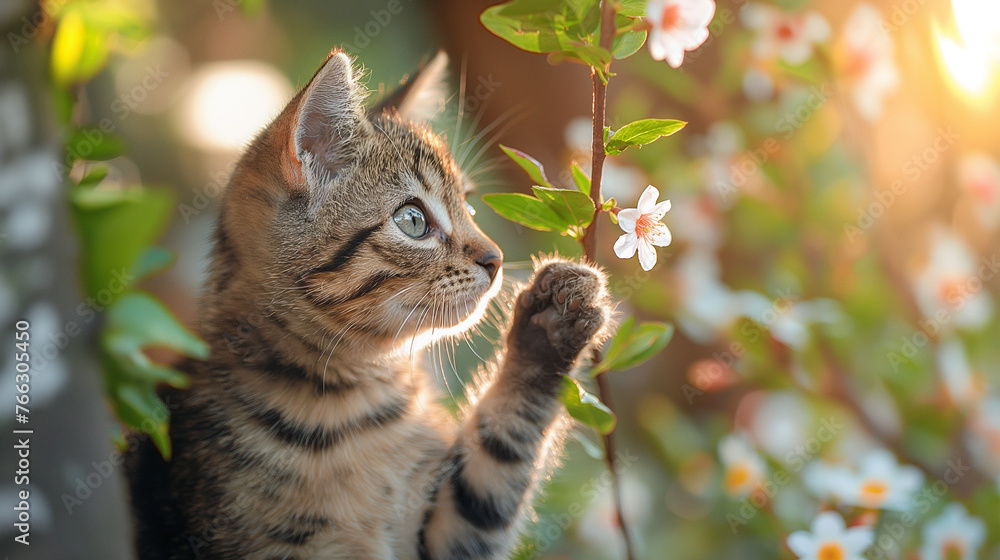 Cat touching spring.