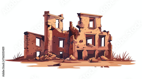 Ruined Building Isolated On White Flat vector isolated