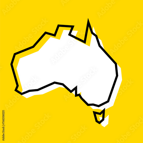 Australia country simplified map. White silhouette with thick black contour on yellow background. Simple vector icon