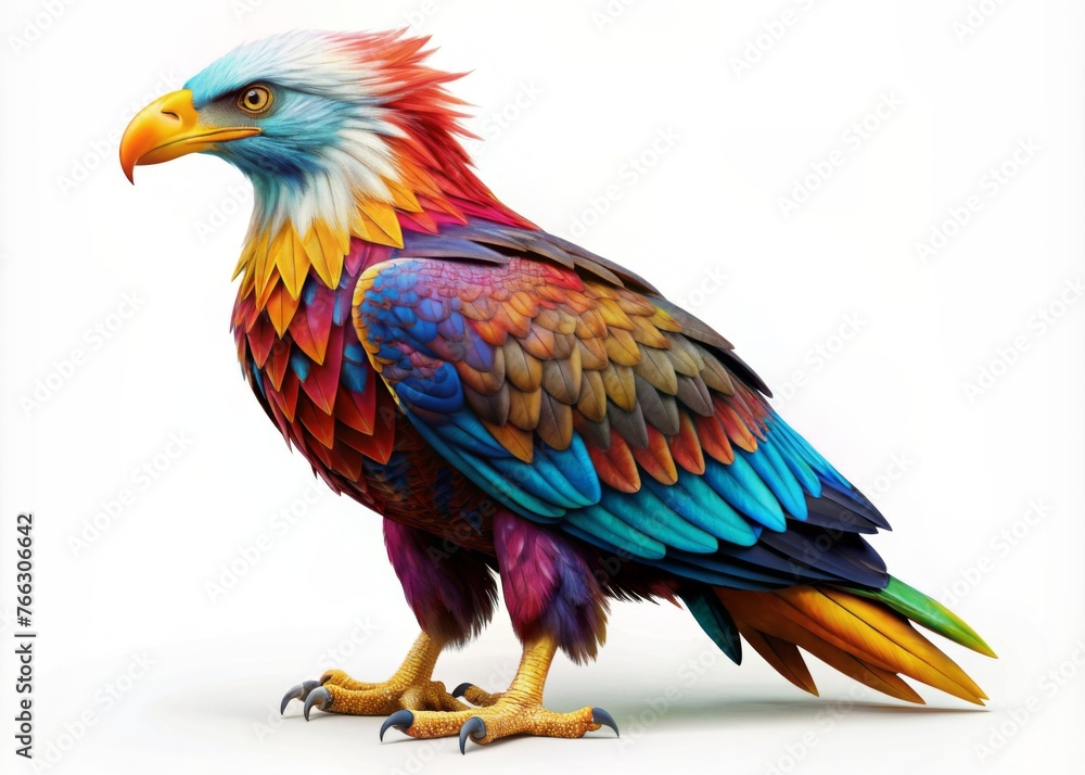 Colorful eagle with artistic flair - A digital artwork showcasing a majestic eagle with vibrant, rainbow-colored feathers composed in a striking pose