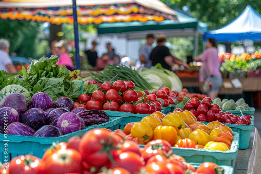 Farmer's market with organic vegetables, fruits and flowers. Lifestyle. The concept of farming. For banners, posters, advertisements, wallpapers, postcards