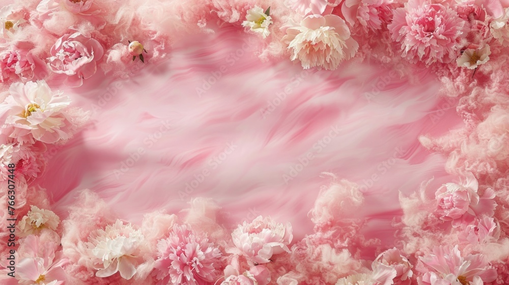 Dreamy Pink Peony Flowers on Cloudy Texture Dreamy Pink Peony Flowers on Cloudy Texture