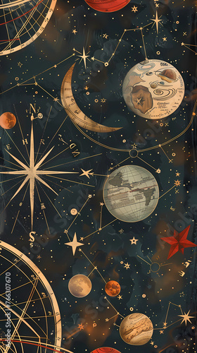 Antique Celestial Map Pattern