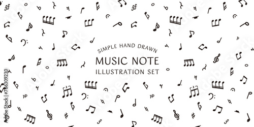 シンプルな手描きの音符のベクターイラストセット